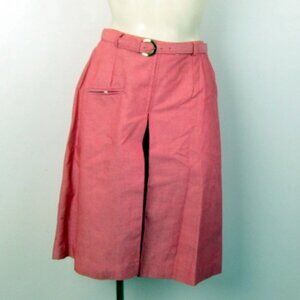 Vintage 60s Women Culottes Gauchos Medium Waist 25" Red Cotton Chambray Side Zip